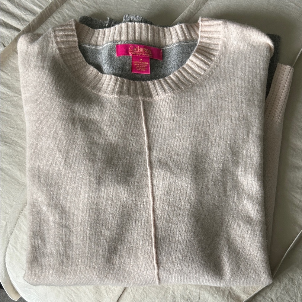 Catherine MeLandrino 100% Cashmere Crewneck Sweater with Center Seam, M